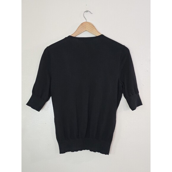 Vintage Ralph Lauren Cardigan Sweater Size Large Black Short Sleeve Preppy Goth - Picture 8 of 9